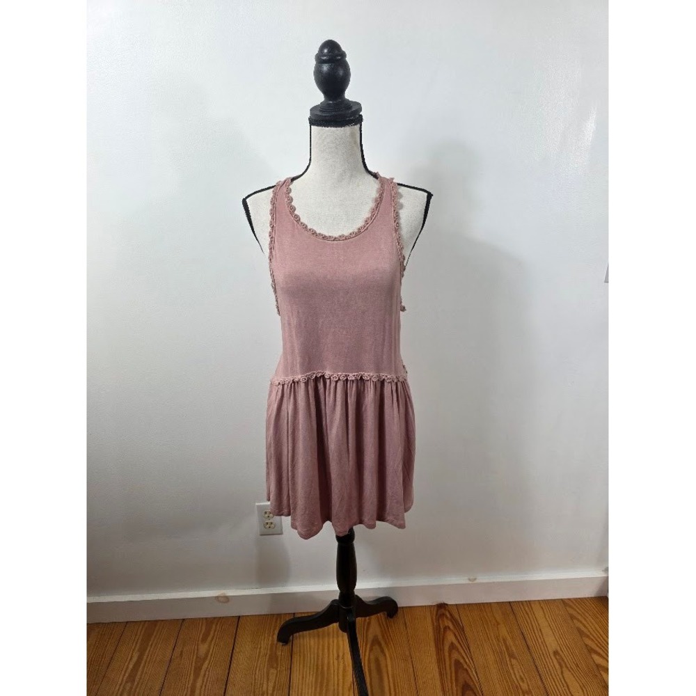 Epiphany Boutiques Tunic Women M Pink Crochet Lace Trim Boho Babydoll Flaw